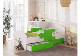 Кровать Мозаика с бортиками и ящиком белый-лайм
