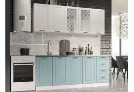 Кухня Агава МДФ 2000 акация белая-аква