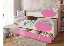 Кровать Соник с ящиком млечный дуб с розовым