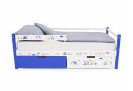 Кровать-тахта Svogen с ящиками и бортиком с фотопечатью синий/барашки