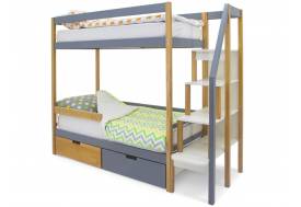 Двухъярусная кровать Svogen с ящиками и бортиком дерево-графит