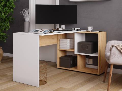 Стол компьютерный угловой СКМУ-4 белый/дуб крафт золотой