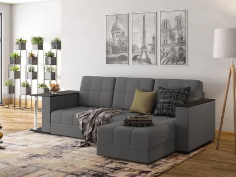 Диван угловой Атлант со столиком велюр Neo 26 графит темно-серый