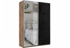 Шкаф-купе Прайм 2-х дверный 1600 Зеркало/Стекло Черное Крафт табачный