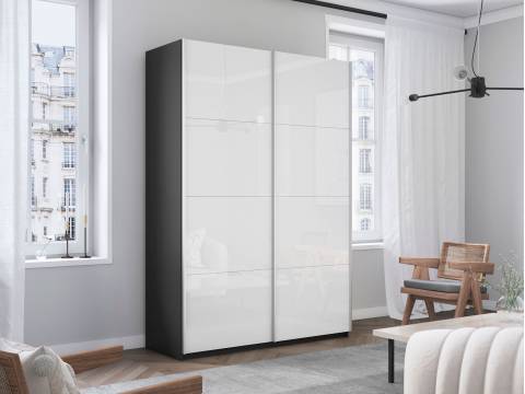 Шкаф-купе Прайм 2-х дверный 1400 Стекло Белое Серый Диамант