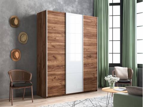 Шкаф-купе Прайм 3-х дверный 1800 ДСП/Стекло Белое/ДСП Крафт табачный