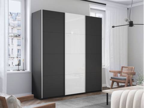 Шкаф-купе Прайм 3-х дверный 2100 ДСП/Стекло Белое/ДСП Серый Диамант