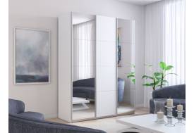 Шкаф-купе Прайм 3-х дверный 2100 два Зеркала/ДСП Белый Снег
