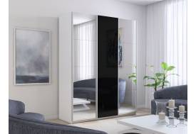 Шкаф-купе Прайм 3-х дверный 1800 Зеркало/Стекло Черное/Зеркало Белый Снег