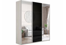 Шкаф-купе Прайм 3-х дверный 1800 Зеркало/Стекло Черное/Зеркало Ясень Анкор Светлый