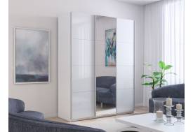 Шкаф-купе Прайм 3-х дверный 1800 два Стекла Белые/Зеркало Белый Снег