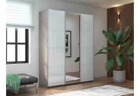 Шкаф-купе Прайм 3-х дверный 2100 два Стекла Белые/Зеркало Бетон