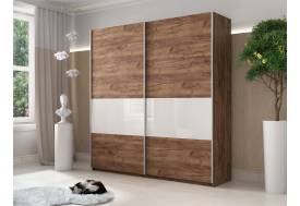 Шкаф-купе Прайм Широкий 2-х дверный ДСП/вставки Стекло Белое Крафт табачный