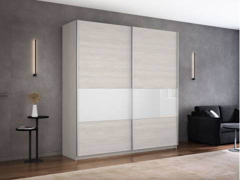 Шкаф-купе Прайм Широкий 2-х дверный ДСП/вставки Стекло Белое Ясень Анкор Светлый