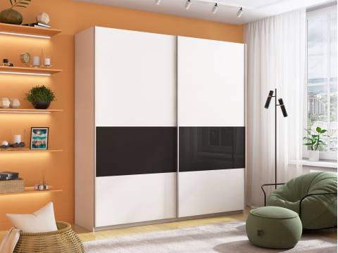 Шкаф-купе Прайм Широкий 2-х дверный ДСП/вставки Стекло Черное Белый Снег