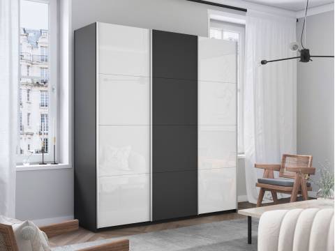 Шкаф-купе Прайм Широкий 3-х дверный два белых стекла/ДСП Серый Диамант