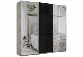 Шкаф-купе Прайм Широкий 3-х дверный два зеркала/стекло черное Бетон