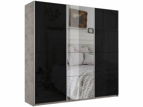 Шкаф-купе Прайм Широкий 3-х дверный два черных стекла/зеркало Бетон