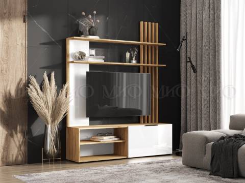 Гостиная Роджина Белый глянец, Дуб крафт