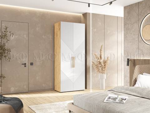 Шкаф 2-х створчатый (900) Ирис Браш Вайт, Дуб Крафт