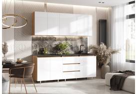 Кухня Челси 2000 мм Компановка №2 Белый глянец холодный, Дуб Крафт (Кастилло)