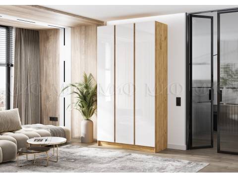 Шкаф трехстворчатый Келвин (1200) Белый Глянец, Дуб Крафт-вставка дуб крафт