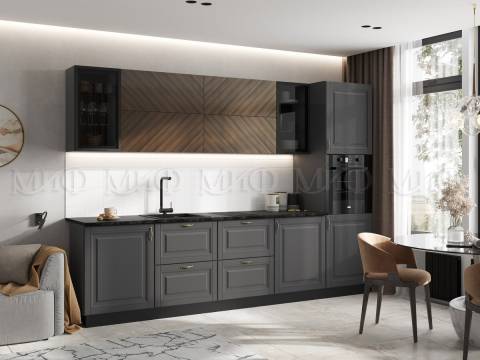 Кухня Престиж 3000 мм Компоновка №1 Графит софт/Прайм орех