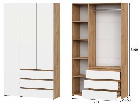 Шкаф комбинированный трехстворчатый Некст 1 Дуб Золотой/Белый