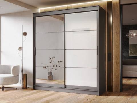 Шкаф-купе Гранд-1 2000 Графит-двери Зеркало-Лакобель белый