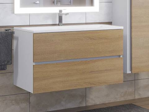 Тумба с раковиной Uperwood Barsa 90 см раковина белая-тумба белая/дуб сонома