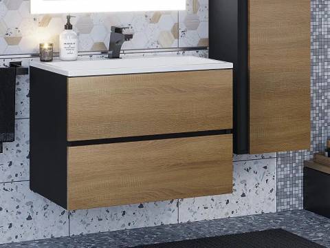 Тумба с раковиной Uperwood Barsa 70 см раковина белая-тумба черная/дуб сонома