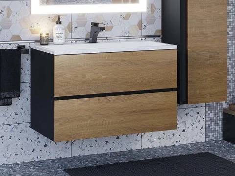 Тумба с раковиной Uperwood Barsa 80 см раковина белая-тумба черная/дуб сонома