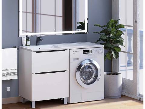 Тумба под стиральную машину Uperwood Tanos 60 см, напольная, 2 ящика, белая/графит