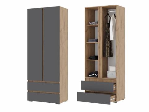 Шкаф Хелен 2-х створчатый ШК 01 Дуб крафт золотой-Серый графит