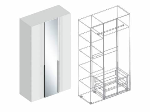 Шкаф Вита 3-створки с зеркалом белый лофт