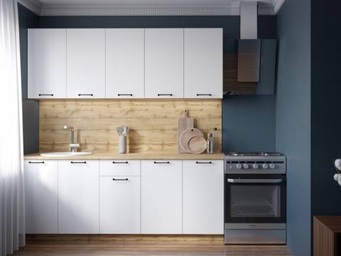 Кухонный гарнитур Хелмер 2000 мм ЛДСП Вотан/Белый